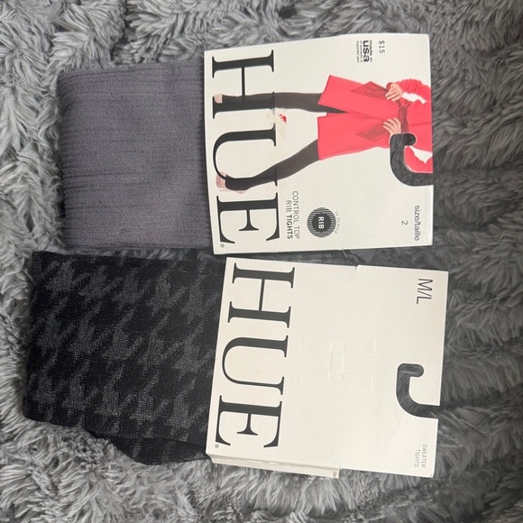 NWT! HUE Women's Ribbed Gray and Houndstooth Tights - Gray and Black - Picture 2 of 9